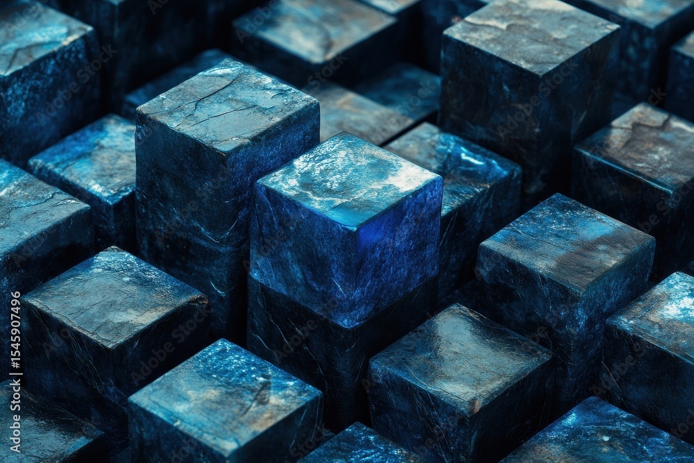 Aufkleber blue glowing cubes arranged on black tiles create a mesmerizing digital background, blue glowing cub