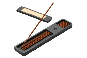 Elegant incense holder with aromatic sticks for relaxation isolated on a transparent background