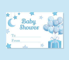 Blue baby Shower gift tag template with cute flat illustrations