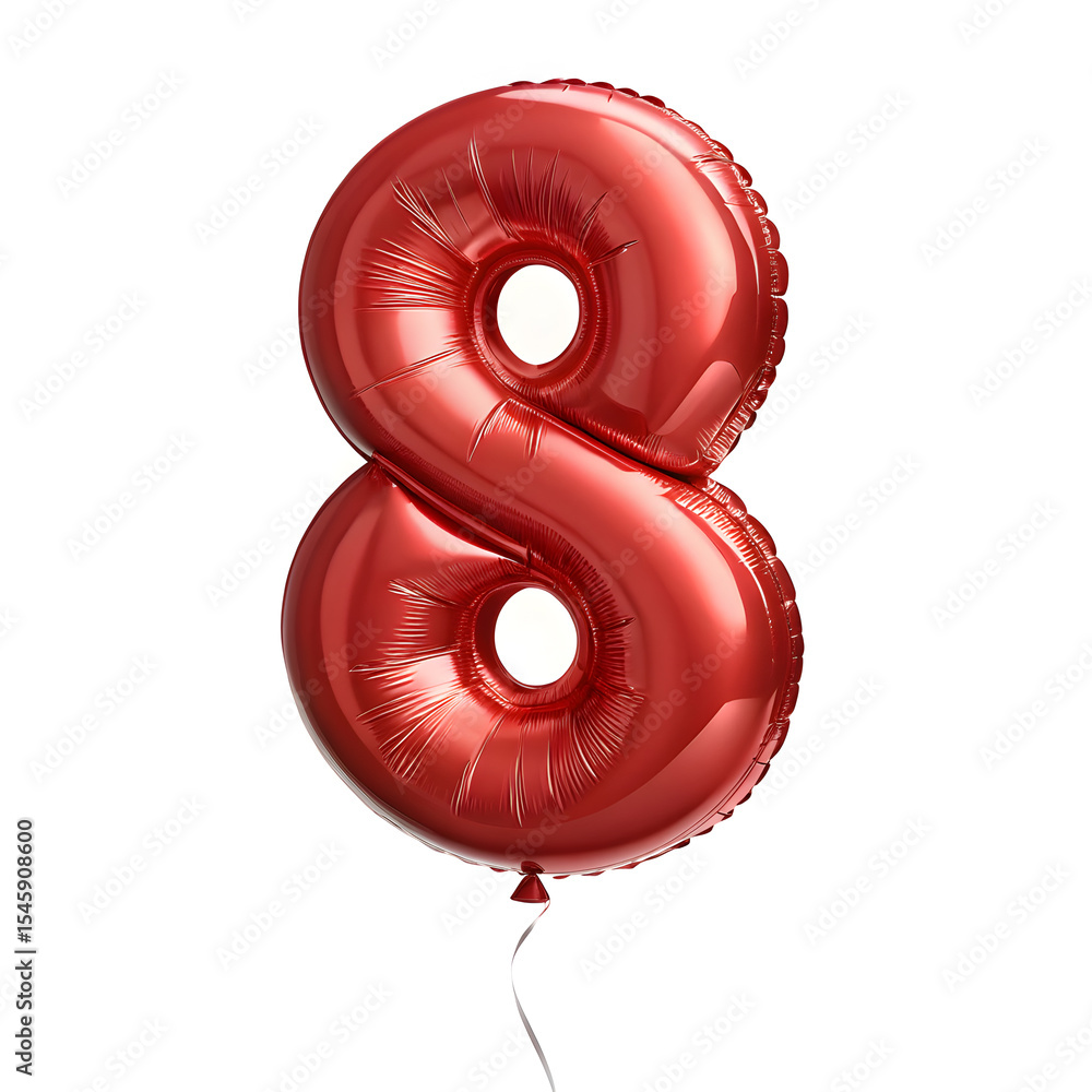 Fototapete a balloon shaped like the number 8,glossy red metallic finish with realistic reflections and smooth 
