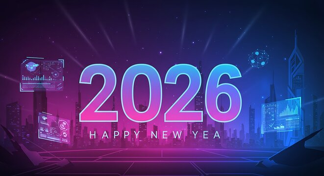 New Year 2026 Futuristic City Illustration