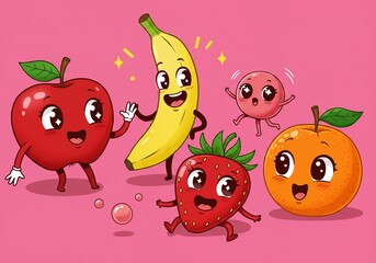 Obraz premium Cartoon fruits illustration