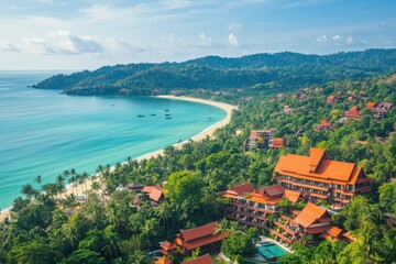 Explore the stunning vacation resorts south of Patong Beach in Thailand, Vacation resorts in Thailand South of Patong beach in Phuket island aerial view