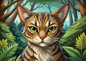 sassy cat in the forest, giving a judgmental one-eyed look vector perfect for memes, character design, or expressive animal art