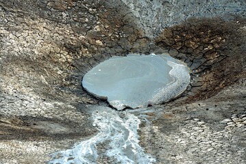 Mud volcano at Gobustan national park erupt. Azerbaijan