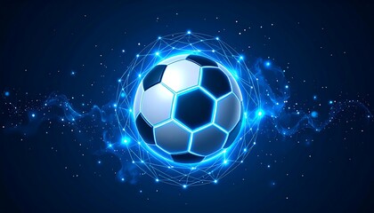 Naklejka premium Soccer ball with futuristic glow.