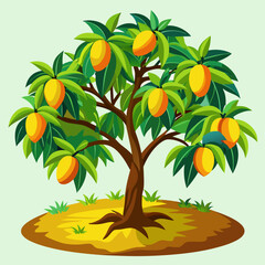 Mango Tree Illustration Representing Tropical Growth, Natural Abundance, and Organic Agriculture