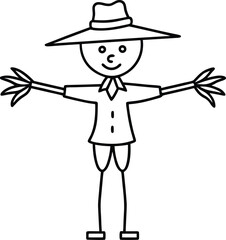 Funny Scarecrow Line Drawing Vector – Simple Farm Character Illustration