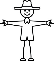 Minimal Scarecrow Line Art Vector – Cute Farm Character Outline Illustration