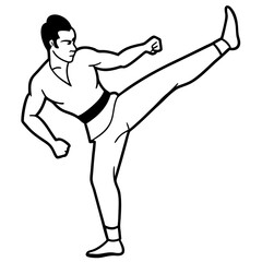 Martial Artist Performing a Kick Illustration Representing Strength, Discipline, and Dynamic Movement
