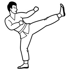 Martial Artist Performing a Kick Illustration Representing Strength, Discipline, and Dynamic Movement
