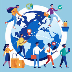 Migration and Globalization Illustration Highlighting Movement, Cultural Exchange, and Global Connectivity
