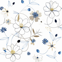 Minimalist Flower Line Art Pattern Featuring Elegant Floral Outlines for Modern, Botanical, and Decorative Design