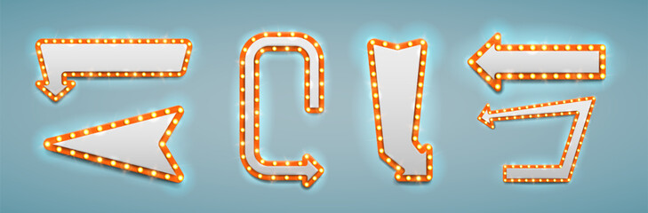 Fototapeta premium Shining retro arrows. Vintage bright billboards for your design. Vector illustration.