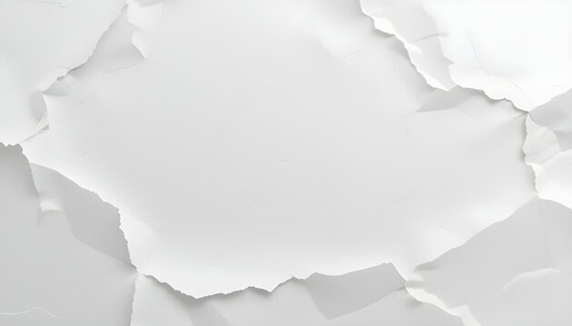 Abstract White Torn Paper Texture Background ideal for design projects needing a minimalist elegant aesthetic featuring distressed edges and a subtle gray gradient.