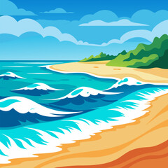 Ocean Waves and Beach Sand Illustration Representing Coastal Serenity, Summer Vibes, and Natural Seaside Beauty