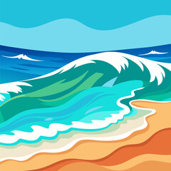 Ocean Waves and Beach Sand Illustration Representing Coastal Serenity, Summer Vibes, and Natural Seaside Beauty