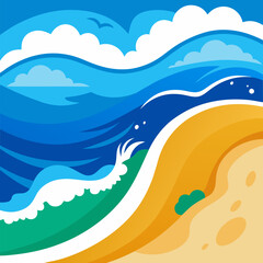 Ocean Waves and Beach Sand Illustration Representing Coastal Serenity, Summer Vibes, and Natural Seaside Beauty