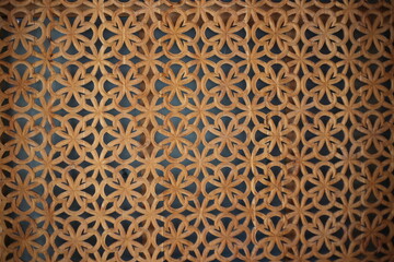 Carved Wooden Partition Wall with Repeating Pattern