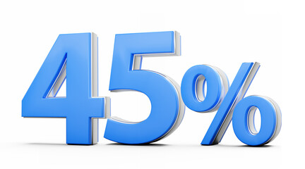 Vibrant Blue 45% Forty Five Percent Sign With Metallic Gleam On White Background 3D Illustration