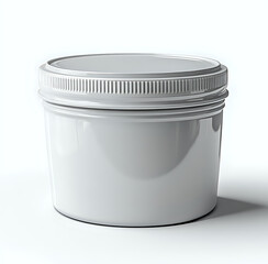 White plastic jar with screw lid on isolated background, mockup for cosmetic, food product or cream packaging design. Clean minimal style presentation.