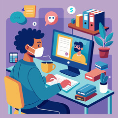 Online Learning During the Pandemic Illustration Depicting Remote Education, Digital Classrooms, and Virtual Study from Home
