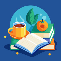 Open Book with a Cup of Coffee Illustration Representing Relaxation, Study Time, and Cozy Reading Moments