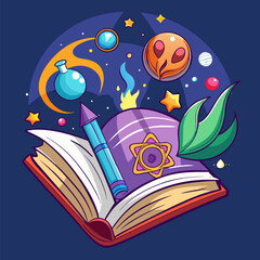Open Book with Magic Symbols Illustration Representing Fantasy, Enchantment, and Mystical Knowledge in a Magical World