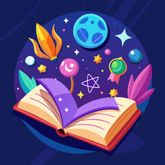 Open Book with Magic Symbols Illustration Representing Fantasy, Enchantment, and Mystical Knowledge in a Magical World