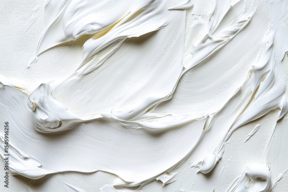 Poster white acrylic paint diffusion creates textured patterns on canvas in an artistic abstract compositio