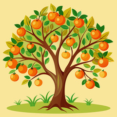 Lush Orange Tree Illustration with Bright Ripe Citrus Fruits Representing Organic Farming, Fresh Harvest, and Natural Growth
