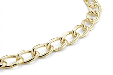 Fototapeta premium A strong, shiny silver metal chain with isolated links on a white background