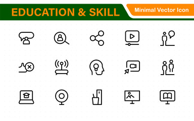Education set of web icons in line style. Learning icons for web and mobile app. E-learning, video tutorial, knowledge, study, school, university, webinar, online education.