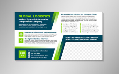 transport and logistics trade show banner template design, easily editable, printable. ensuring you make the most of every trade opportunity. horizontal layout web page with space for photo. 