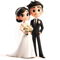 bride and groom on wedding day standing against white background made with generative AI