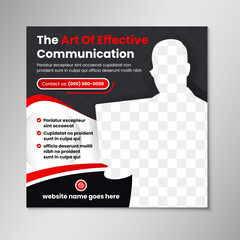 Creating a visually appealing and informative "the art of effective communication" social media post design template. education and training banner design template with space for photo