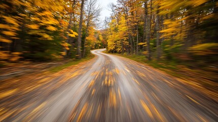Fototapeta premium Driving fast on scenic route through colorful autumn forest