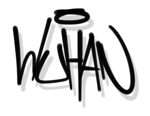 textured sprayed graffiti tagging letter city name WUHAN