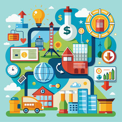 Fototapeta premium Dynamic Illustration of Money in Motion Depicting Cash Flowing Through Different Channels Representing Financial Transactions and Economic Activity 