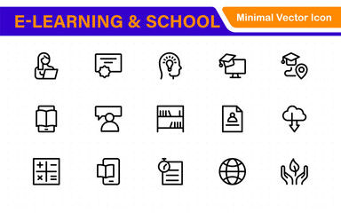 Education set of web icons in line style. Learning icons for web and mobile app. E-learning, video tutorial, knowledge, study, school, university, webinar, online education.