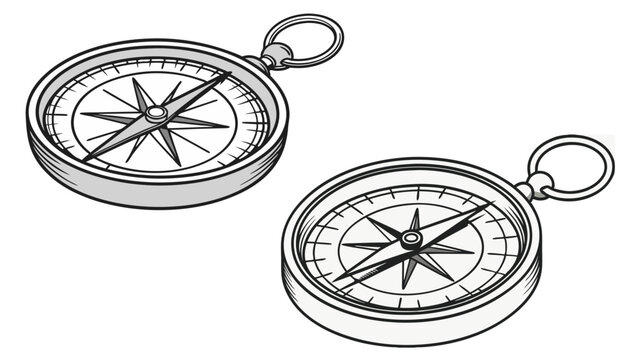 Two navigational instruments with a needle and dial pointing north for direction finding and travel