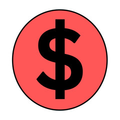 Obraz premium Dollar currency sign symbol, red inside of circle, isolated transparent png 