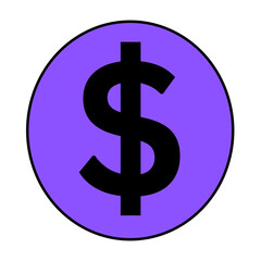 Dollar currency sign symbol, purple inside of circle, isolated transparent png 