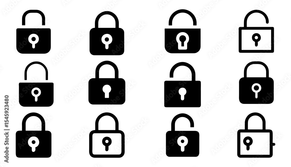 Poster lock icon set with padlocks and security symbols for web and design use