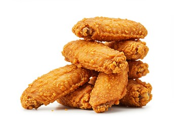 Stack of Crispy Fried Chicken Wings Isolated on White Background