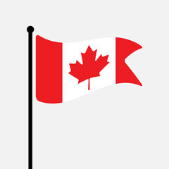 Flag of Canada. Canada flag vector illustration icon design. Fluttering flagpole flag.