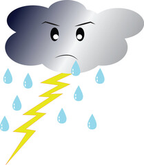  Angry Thunderstorm Cloud Cartoon with Lightning and Rain