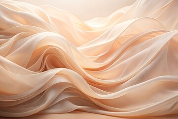Obraz premium Elegant beige silk fabric flowing in soft waves, luxurious texture, abstract background, smooth curves, gentle folds, delicate drape, sophisticated design,