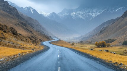 Winding road through a mountain valley.