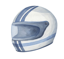 Fototapeta premium Watercolor illustration of a racing helmet on transparent background.